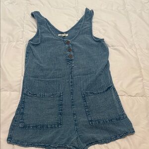 Rip Curl Blue Textured Cotton Kids Romper with Front Pockets